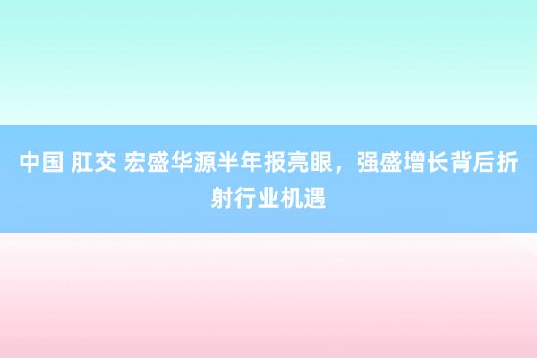 中国 肛交 宏盛华源半年报亮眼，强盛增长背后折射行业机遇