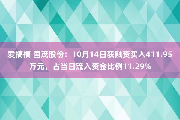 爱搞搞 国茂股份：10月14日获融资买入411.95万元，占当日流入资金比例11.29%