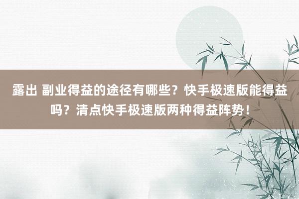 露出 副业得益的途径有哪些？快手极速版能得益吗？清点快手极速版两种得益阵势！