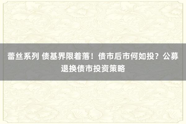 蕾丝系列 债基界限着落！债市后市何如投？公募退换债市投资策略